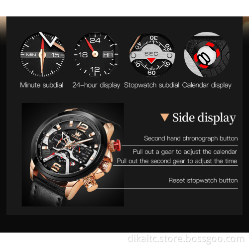 OLEVS 9915 Fashion Casual Luxury Sport Watches for Men Blue Leather Wrist Watch Waterproof Man Clock Alloy Chronograph Quartz